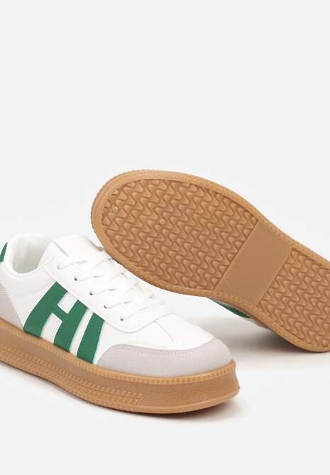 Biało-Zielone Sneakersy na Platformie z Kontrastowymi Wstawkami Mialeria