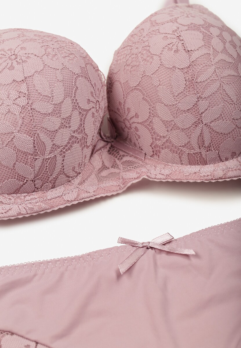 Jasnofioletowy Koronkowy Komplet Majtki Figi i Biustonosz Eziselle