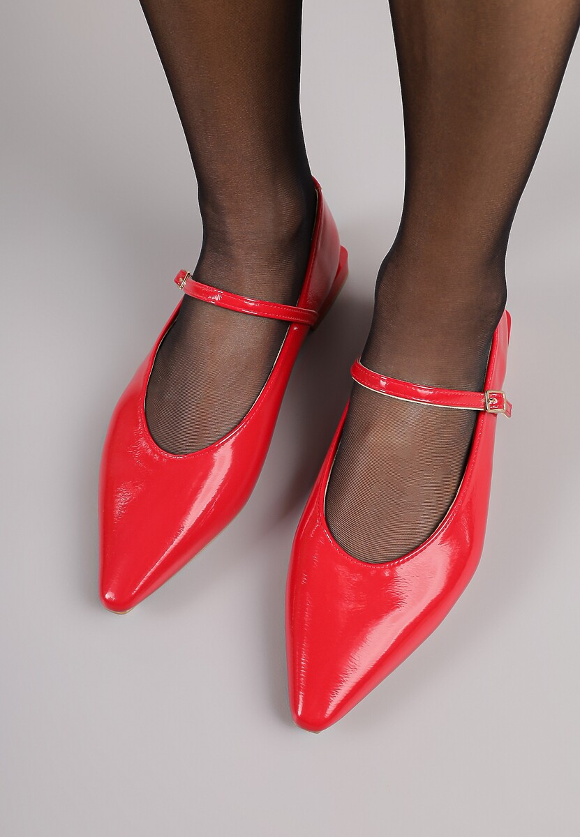 Czerwone Balerinki Mary Jane Vices z Geometrycznym Obcasem i Skórzaną Wkładką Vermene