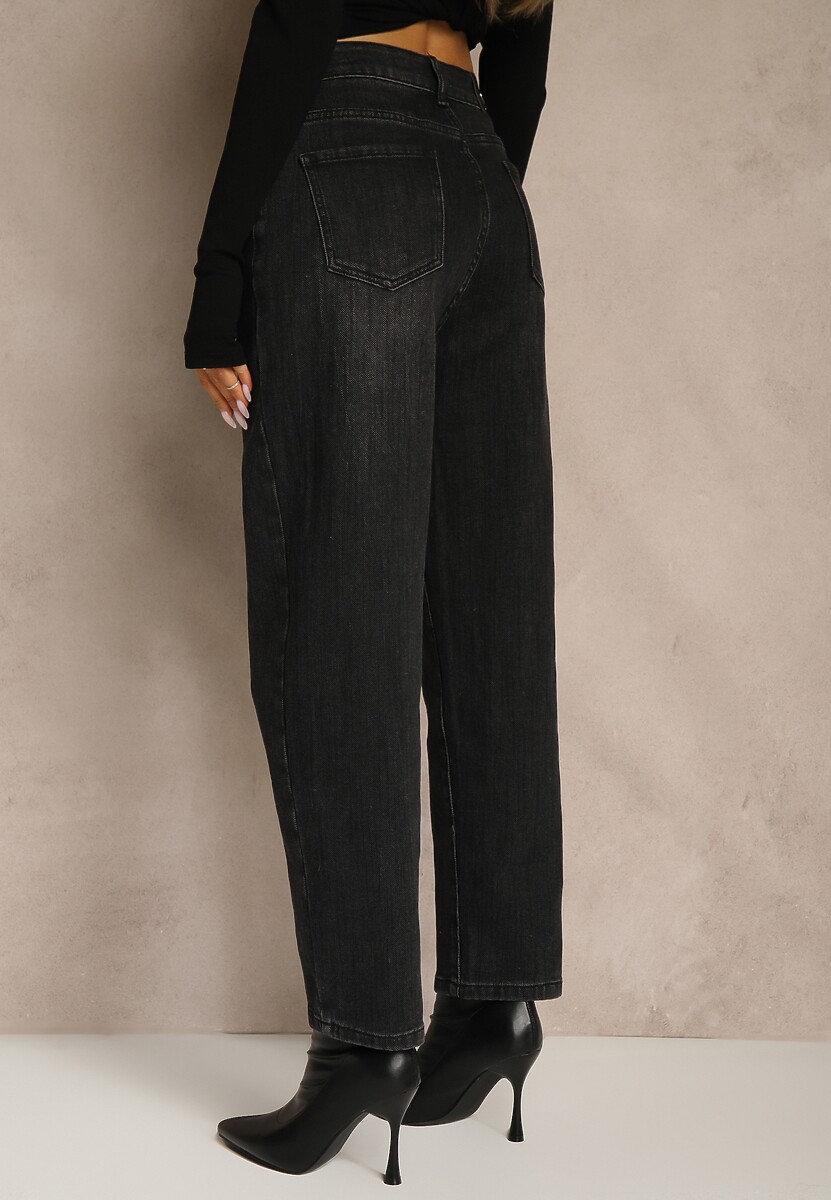 Czarne Jeansy Mom Fit High Waist z Dodatkiem Wiskozy Aclonea