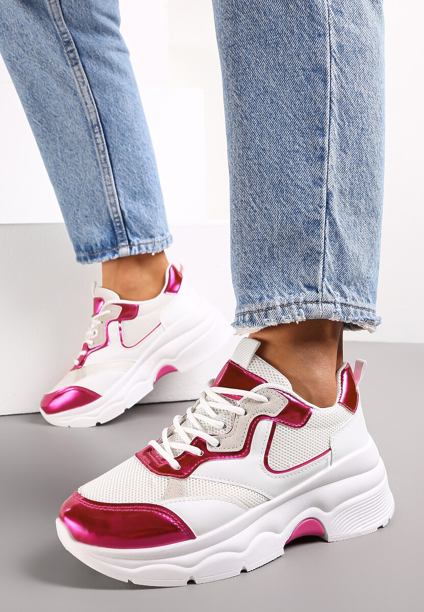 Czarne Sneakersy na Grubej Podeszwie ze Wstawkami z Perforacją Lanya