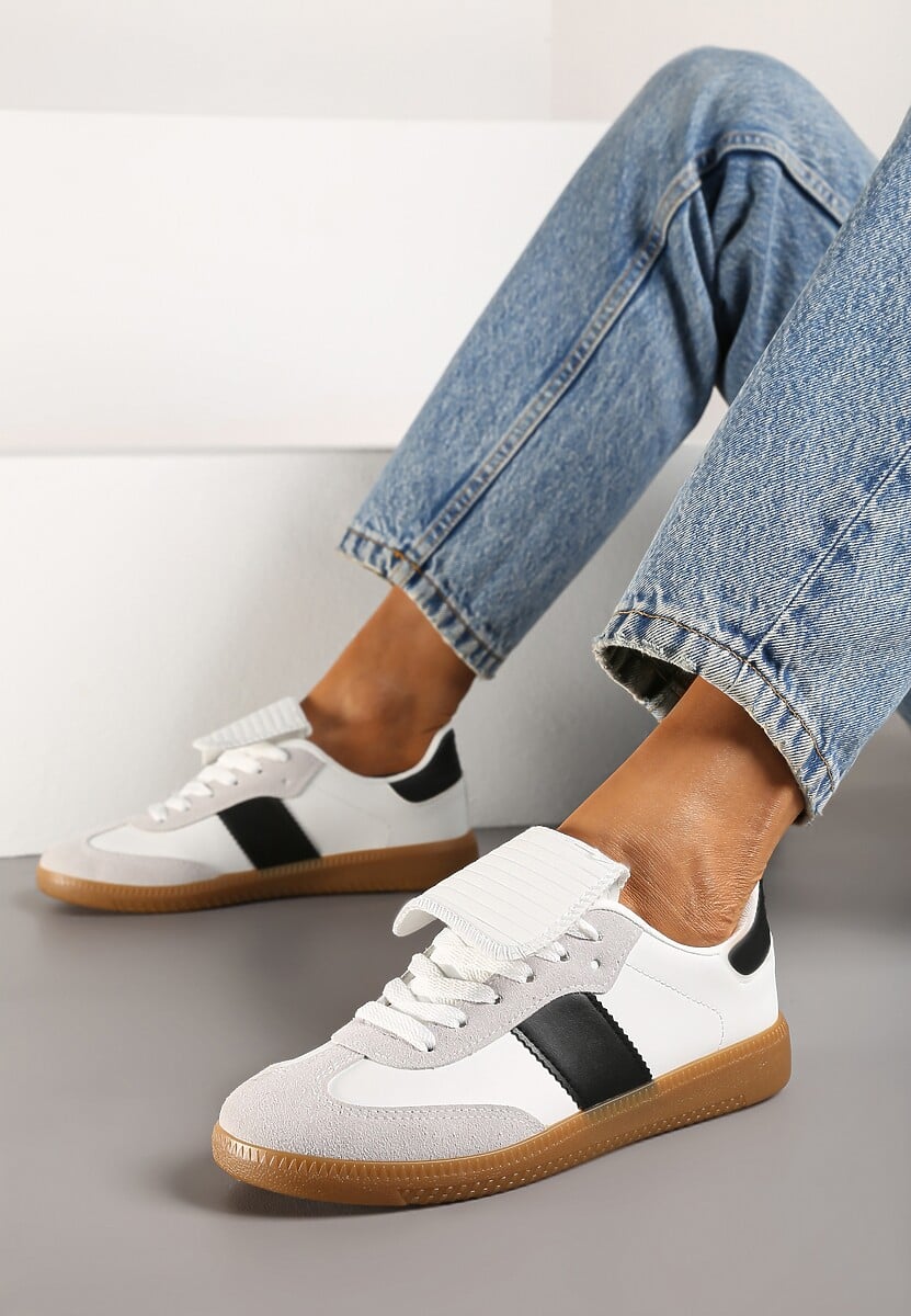 Beżowe Sznurowane Płaskie Sneakersy z Geometrycznym Wzorem Felilva