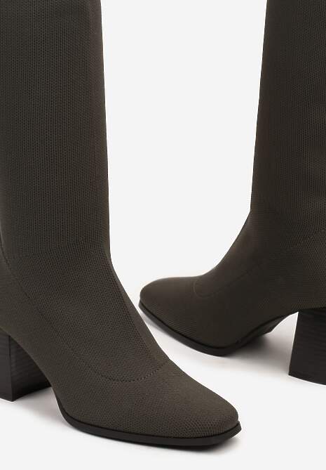 Zielone Kozaki na Słupku ze Elastyczną Cholewką Ellitra