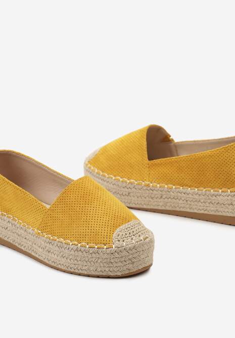 Żółte Casualowe Espadryle na Grubej Podeszwie Ozdobionej Plecionką Honorelle