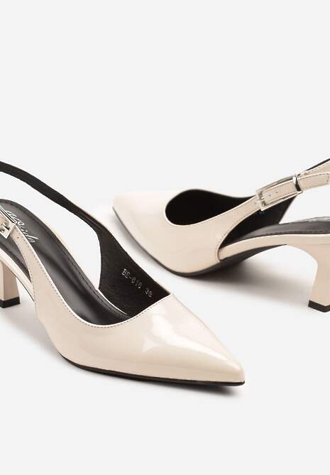 Beżowe Sandały Slingback na Kaczuszce z Lakierowanym Wykończeniem Annive