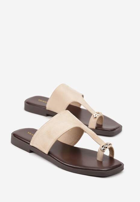 Beżowe Klapki Vices Japonki z Metaliczną Ozdobą Arhelia