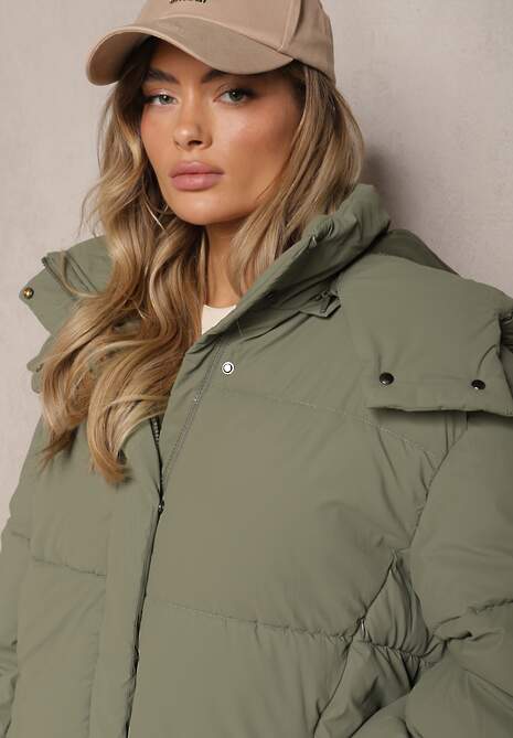 Ciemnozielona Kurtka z Pikowaniem i Odpinanym Kapturem oraz Wysokim Kołnierzem Merians