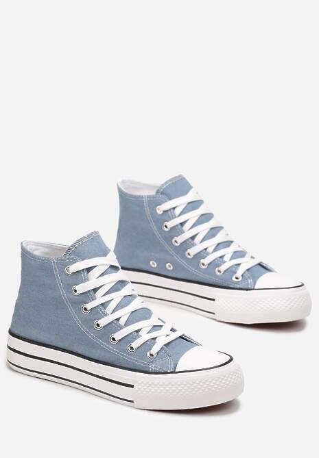 Jasnoniebieskie Sznurowane Trampki z Cholewką za Kostkę Raniea