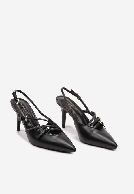 Czarne Sandały na Cienkiej Szpilce z Imitacji Skóry z Regulowanymi Paskami Vianara