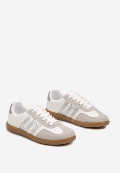 Biało-Srebrne Sneakersy w Stylu Tenisówek na Kauczukowej Podeszwie Movinia