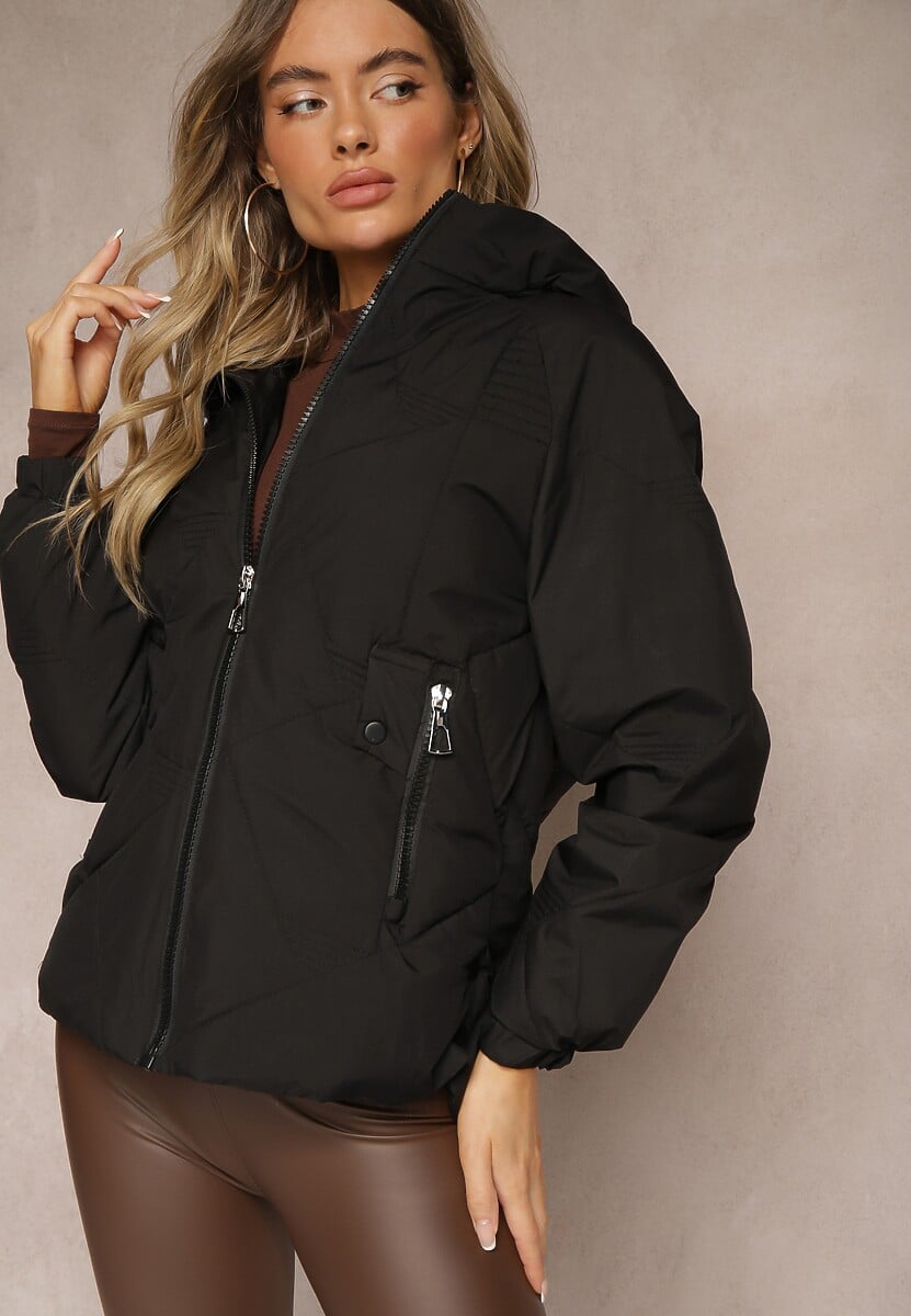 Jasnobeżowa Kurtka z Kapturem Ozdobiona Pikowaniem Lilora