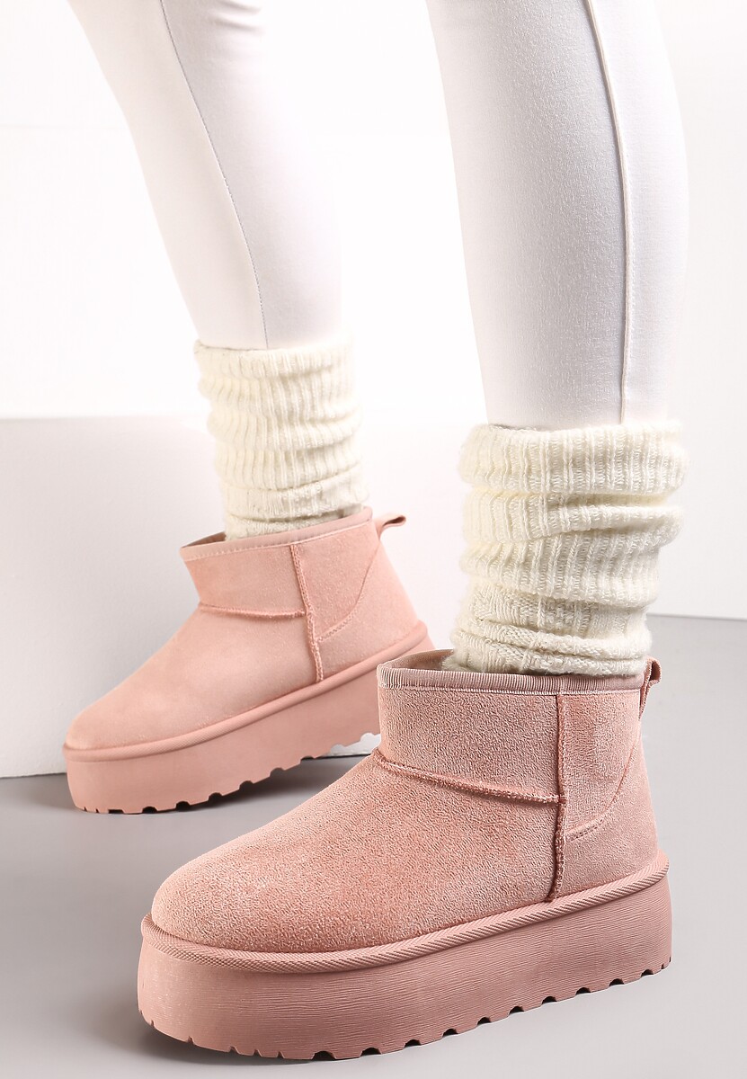 Różowe Krótkie Śniegowce na Grubej Podeszwie Aranwen