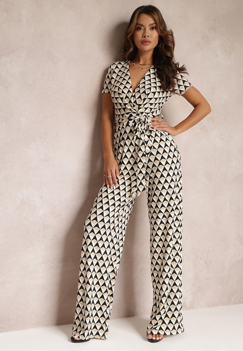 Niebieski Kopertowy Kombinezon z Krótkim Rękawem i Długimi Nogawkami Avrey