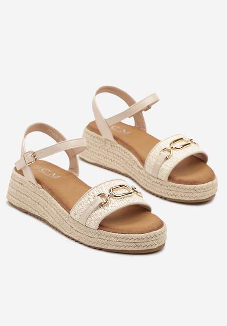 Beżowe Sandały Ozdobione Plecionką i Klamrą Lisamaria