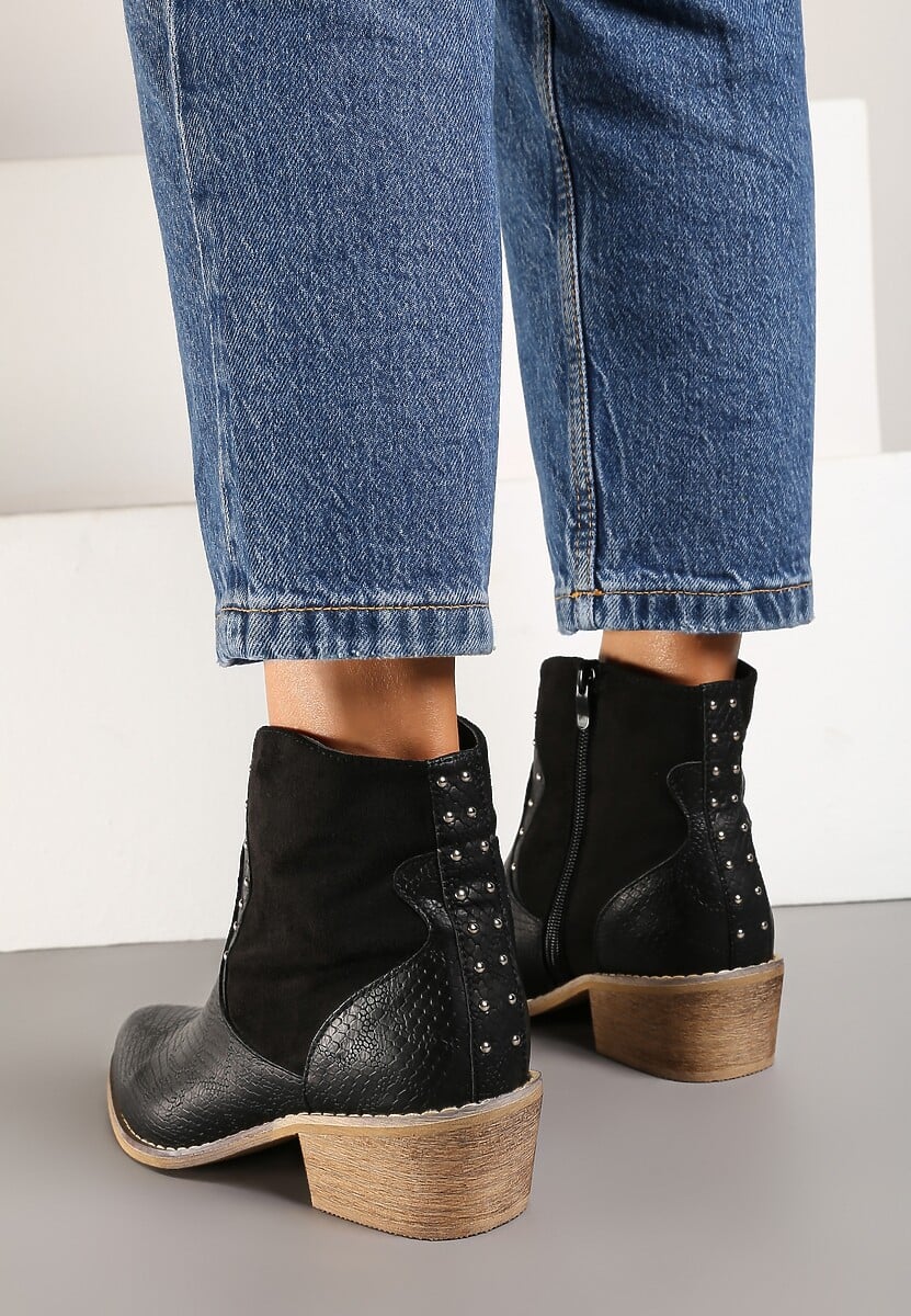 Czarne Botki Kowbojki z Nitami Egochis