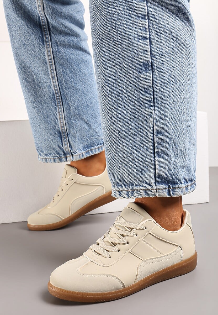 Beżowe Sneakersy z Ozdobnymi Przeszyciami przed Kostkę Redala