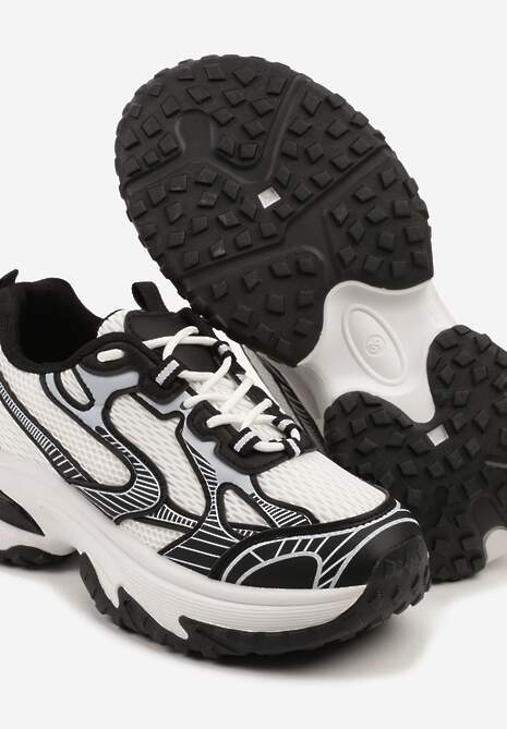 Czarne Sneakersy na Platformie z Geometrycznym Wzorem Mevriane