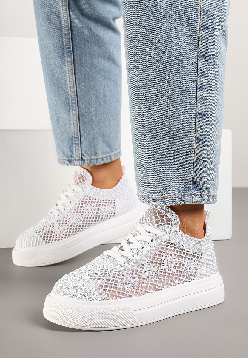 Białe Siateczkowe Sneakersy Typu Tenisówki Sunalie