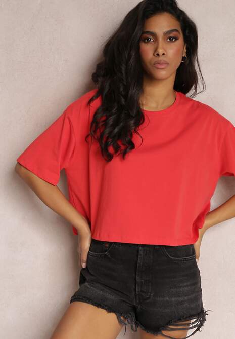 Czerwony Krótki T-shirt Oversize z Krótkim Rękawem Tiloyea