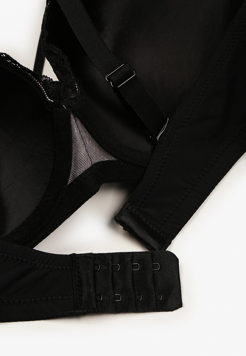 Czarno-Różowy Biustonosz z Dodatkowymi Paskami Zdobiony Koronką i Cyrkoniami Ollimi