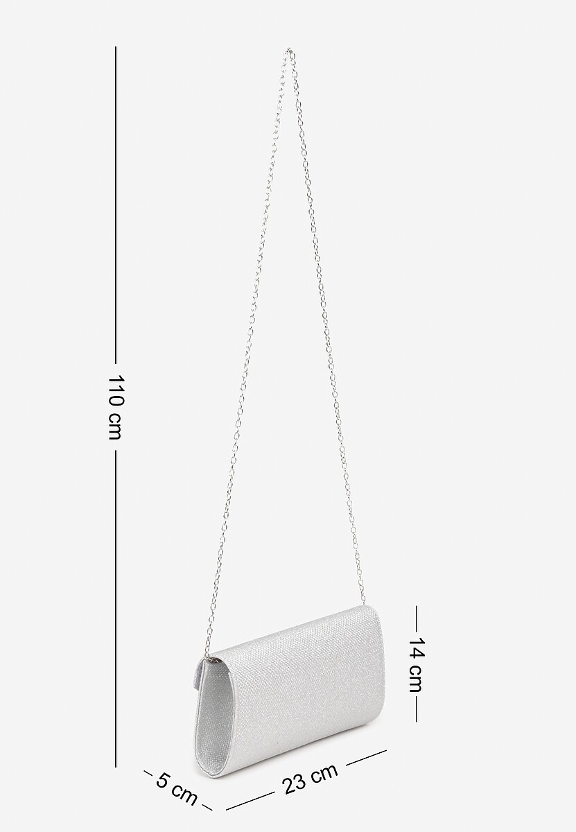 Srebrna Torebka Kopertówka z Łańcuszkiem Zdobiona Brokatem i Aplikacją Pasanna