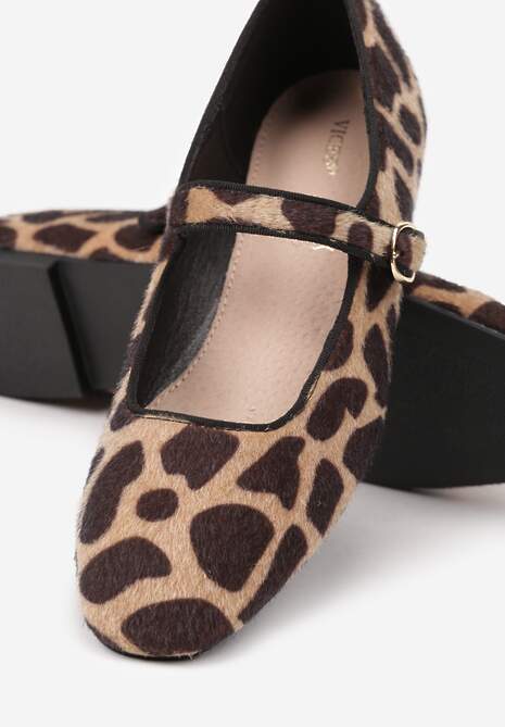 Panterkowe Balerinki Vices z Wkładką ze Skóry Naturalnej i Paskiem Nalisare