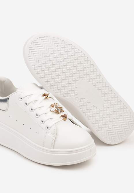 Biało-Srebrne Sneakersy na Platformie Wykończone Cyrkoniowymi Aplikacjami Vliorina