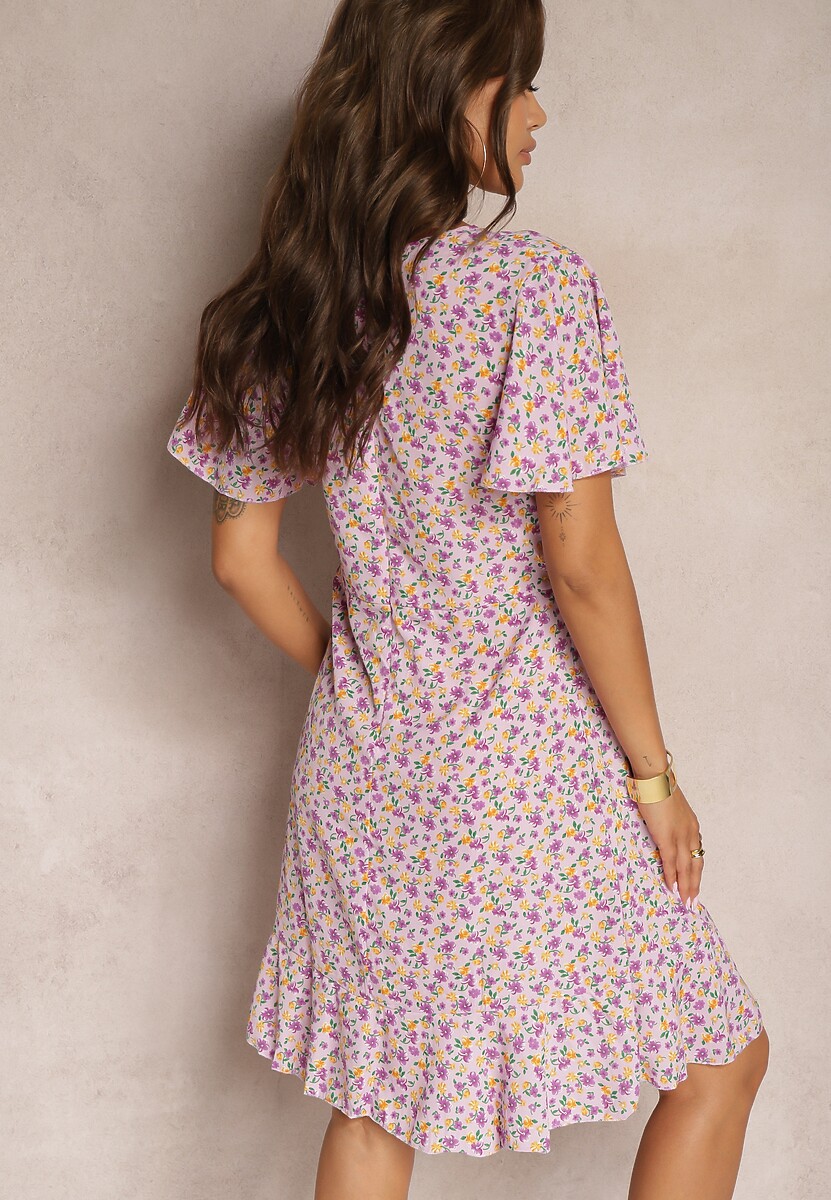Fioletowa Sukienka Midi o Pudełkowym Kroju w Kwiaty Kimbr