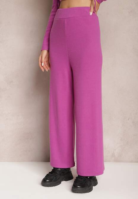 Fioletowe Spodnie o Fasonie Culotte z Gumką w Talii Chakra