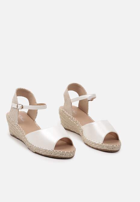 Białe Sandały na Koturnie z Wkładką z Ekoskóry Ozdobione Plecionką z Juty Notesa