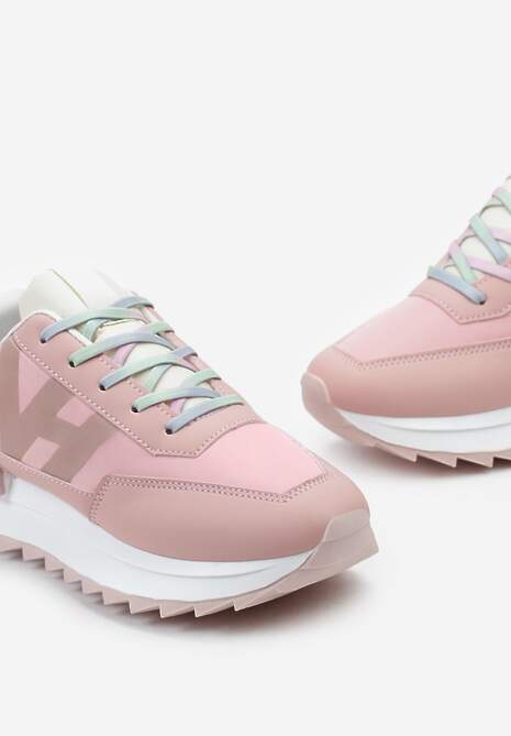 Różowe Sneakersy z Ozdobnym Protektorem na Podeszwie i Metaliczną Wstawką Melisina