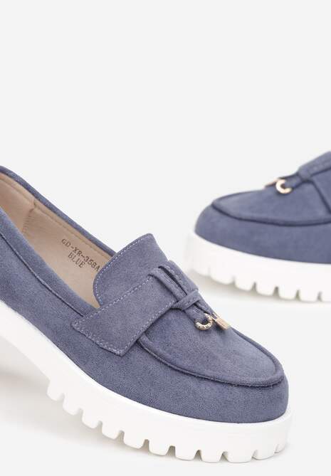 Niebiesko-Białe Mokasyny z Paskiem na Grubej Podeszwie Osani
