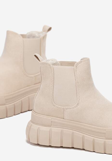Beżowe Botki Sztylety za Kostkę na Platformie Divita