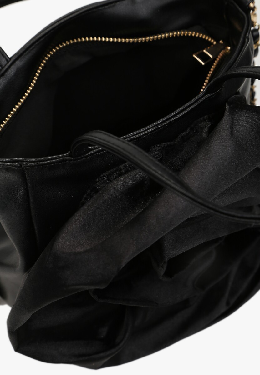 Czarna Torebka z Rączką i Biżuteryjnym Paskiem oraz Kwiatową Aplikacją 3D Cetina