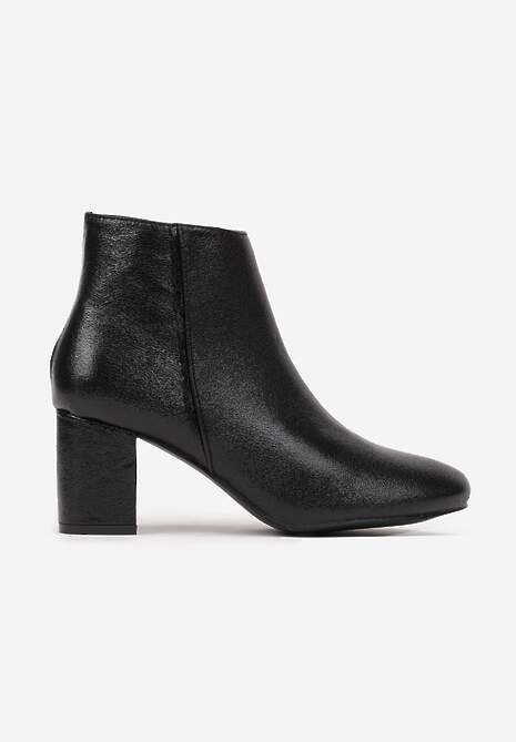 Czarne Botki z Ekoskóry na Słupku z Metalicznym Połyskiem Nalentina