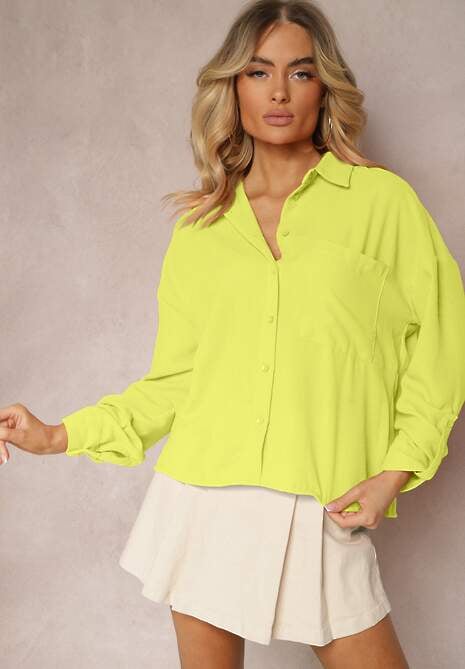 Jasnozielona Koszula Zapinana na Guziki z Długim Rękawem Heracia