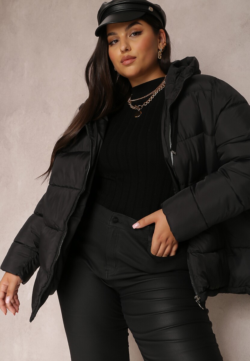 Czarna Kurtka z Kapturem Pikowana Helnee