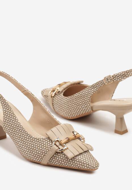 Ciemnobeżowe Sandały na Kaczuszce Typu Slingback Ozdobione Klamrą Tolirea