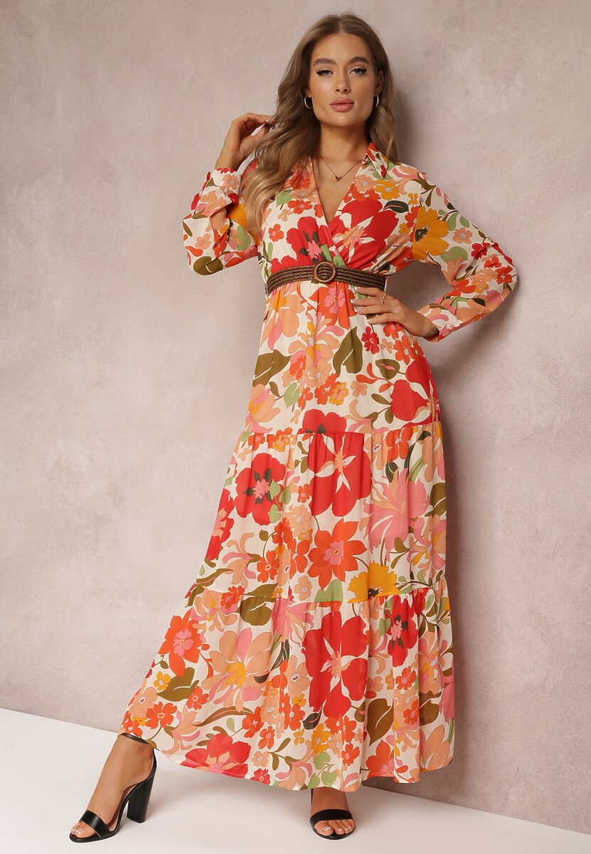 Czerwono-Czarna Sukienka Z Paskiem Alceusa