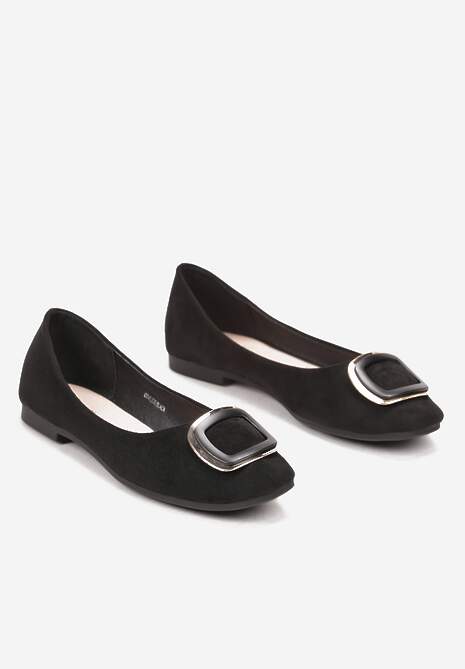 Czarne Balerinki z Kwadratowym Noskiem Heza