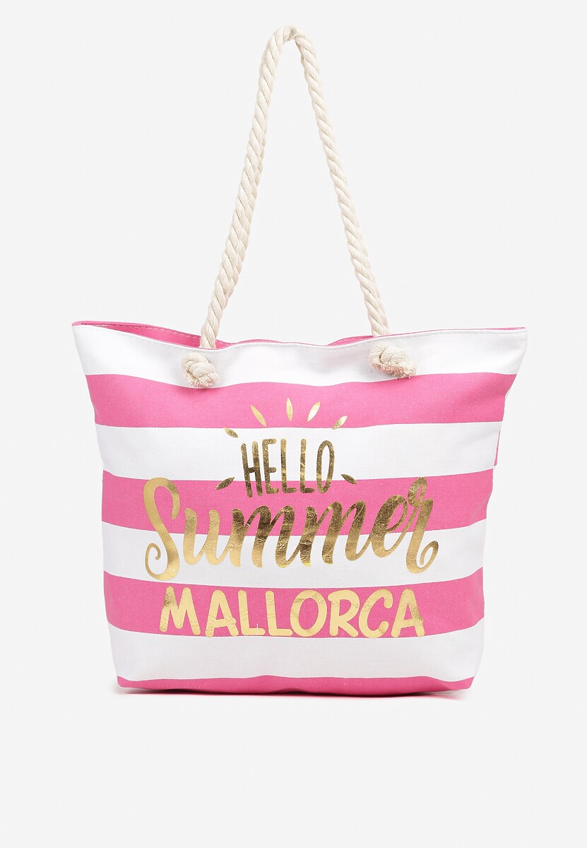 Różowa Torebka Ozdobiona Sznurkiem Napisami i Paskami Revandellea