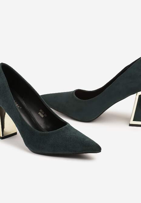 Zielone Wsuwane Czółenka z Ekozamszu na Stożkowym Obcasie Nevinara