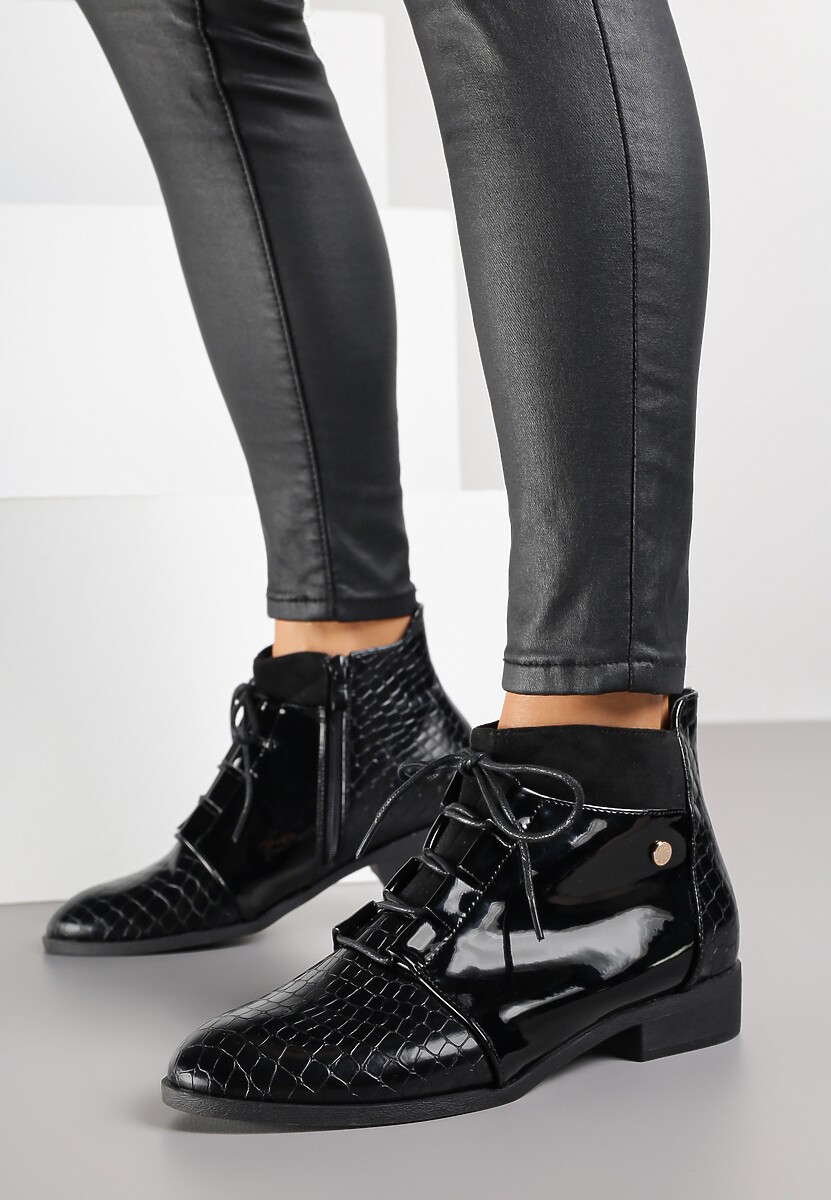 Czarne Eleganckie Botki Vices ze Sznurowaniem Vlerrie