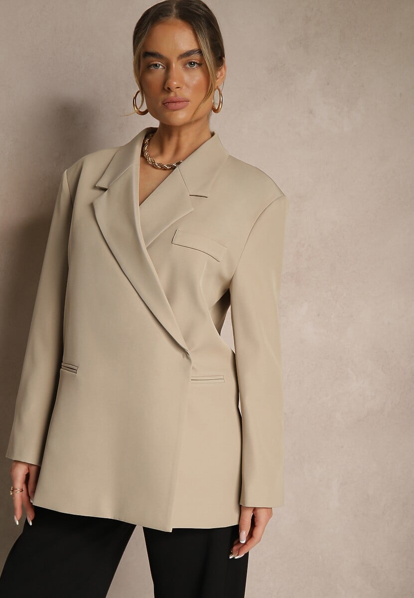 Szara Pudełkowa Marynarka Dwurzędowa o Fasonie Oversize Cornelise