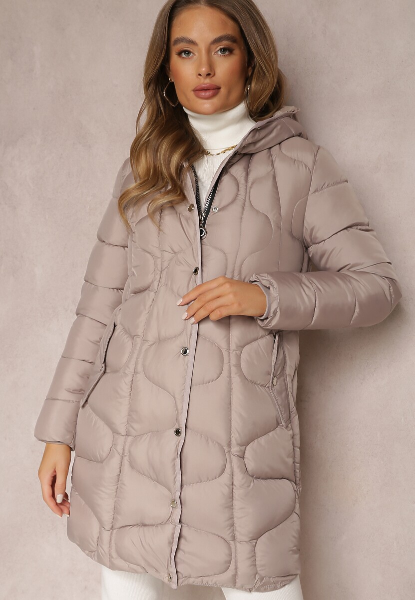 Beżowa Kurtka Pikowana z Kapturem Tuula