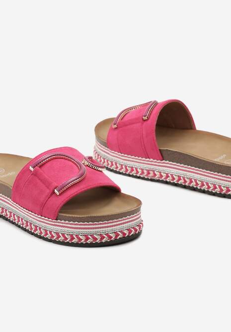 Fuksjowe Klapki z Wyściółką z Imitacji Skóry na Płaskiej Podeszwie z Metalową Ozdobą Caloen