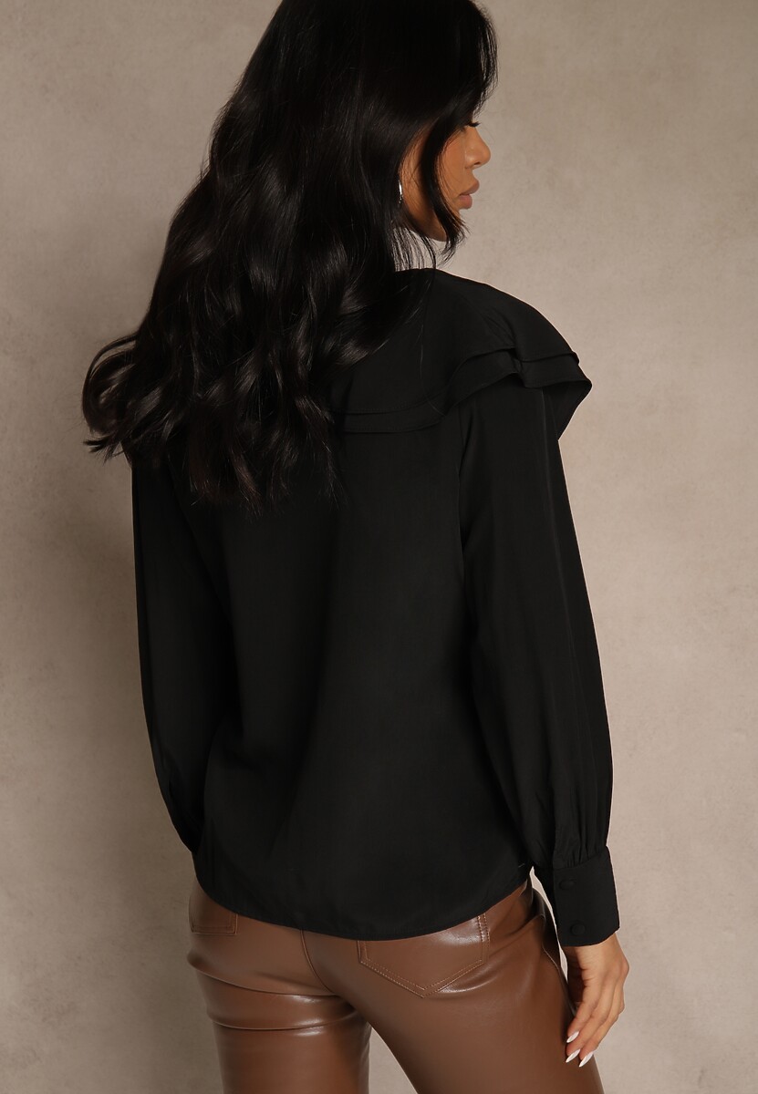 Czarna Koszula Vices z Dekoltem z Falbanami i Bufiastymi Rękawami Zoiruna