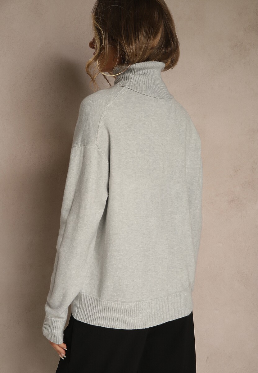 Szary Golf z Dodatkiem Kaszmiru z Przeszyciami po Bokach Avenella