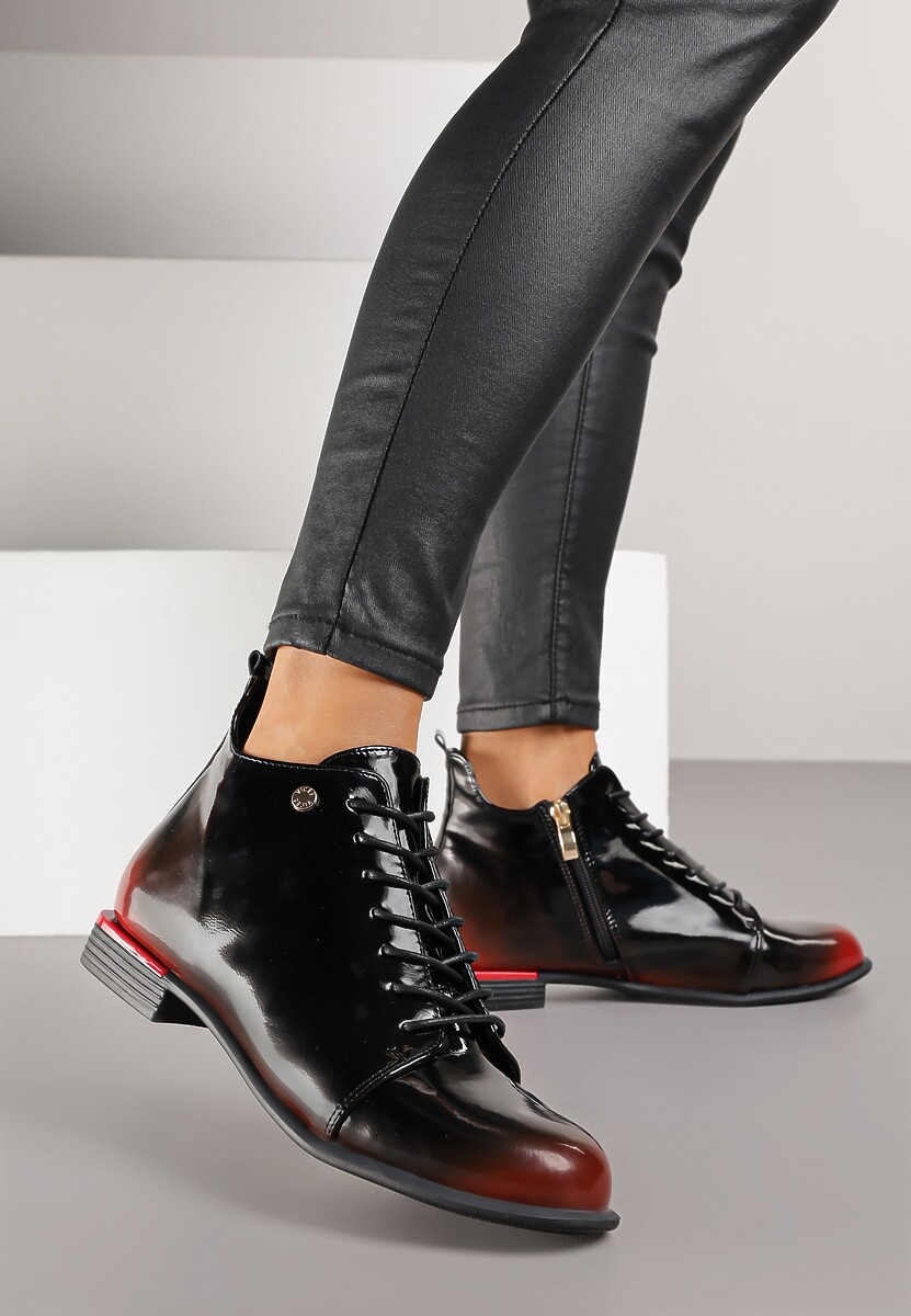 Czarno-Czerwone Botki Trzewiki Lakierowane Vices Jovilie