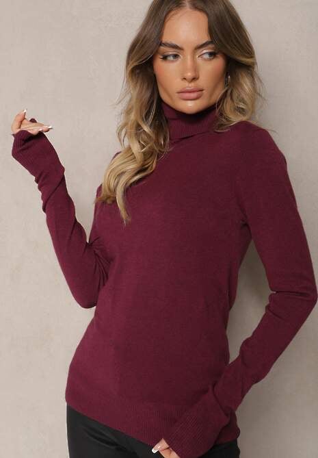 Ciemnobordowy Golf Sweterkowy z Domieszką Kaszmiru Zaivanna